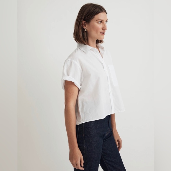 Madewell Cropped Utility Button-Up Shirt Eyelet White NWT Size Large - Picture 3 of 7